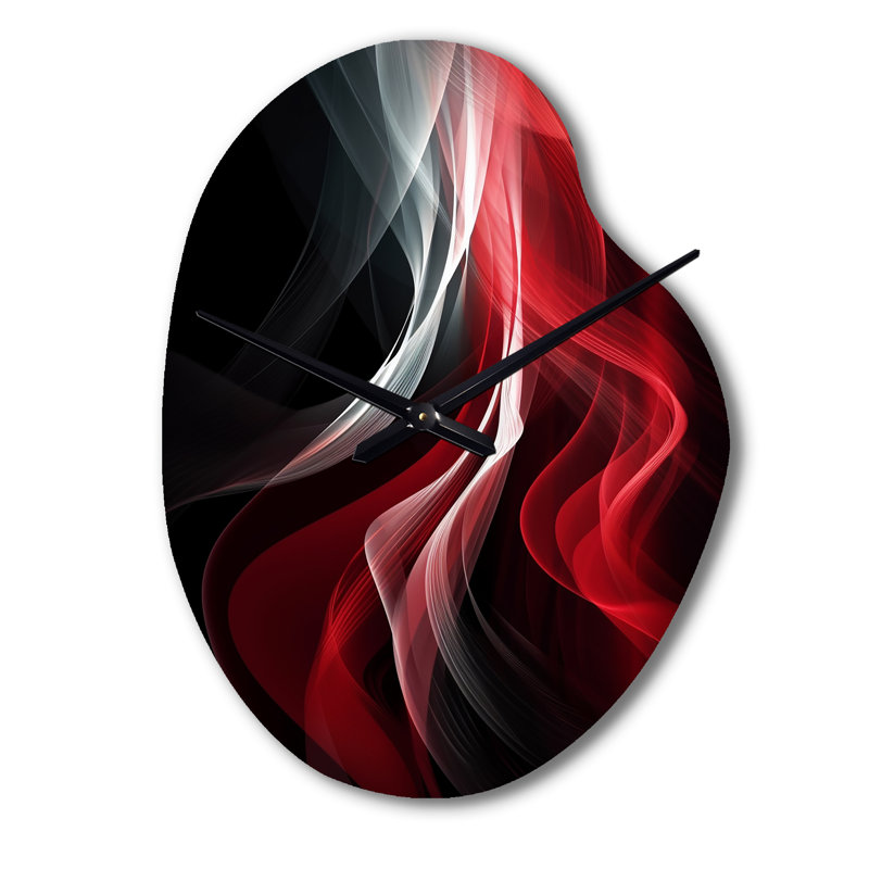 Horloge murale abstraite rouge et noire Contemplative VI - Vagues, Grand