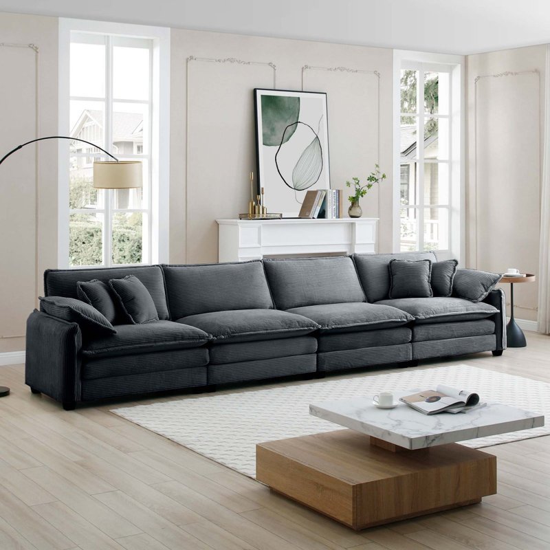 Canapé 3 places Boneless Mira (3S), Gris, 4, H 33,9 po x l 150,43 po x P 34,3 po