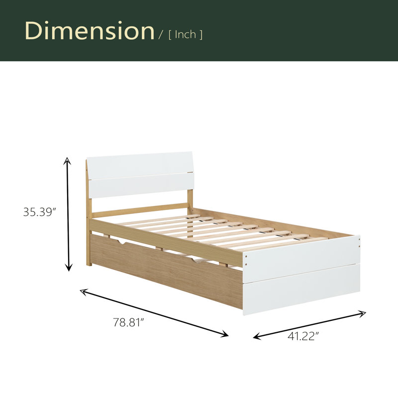 Cadre de lit simple moderne avec tête et pied de lit ultrabrillants, Chêne
