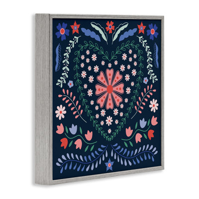 «Folk Flowers in Heart», giclée encadrée, design par Sazerelli Designs