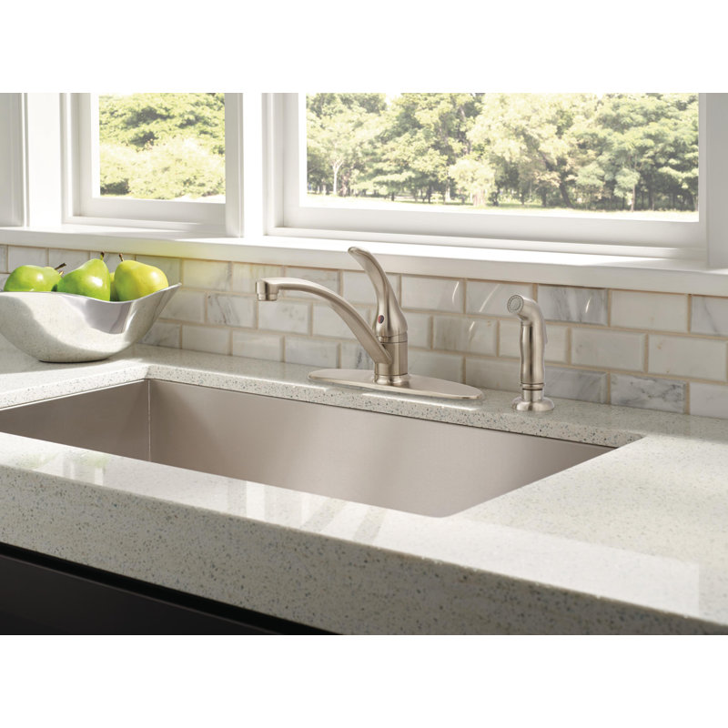 Foundations Single-Handle Kitchen Sink Faucet with Side Sprayer, 4-Hole Kitchen Faucet, Brilliance Stainless