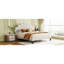 Grand lit plateforme tapissier avec tête de lit en velours à motif floral, beige