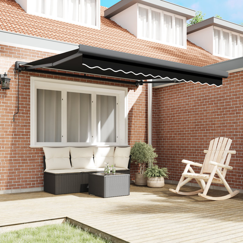 Ebern Designs Polyester Cover Retractable Patio Awning, Black, 300 cm W x 250 cm D