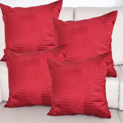 Raducu Indoor / Outdoor Floral Red Square Throw Cushion Cover Pack Of 4