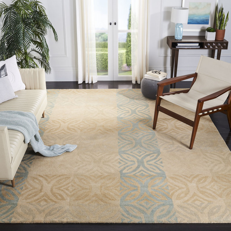 Tapis géométrique beige en laine / coton touffeté à la main Amory