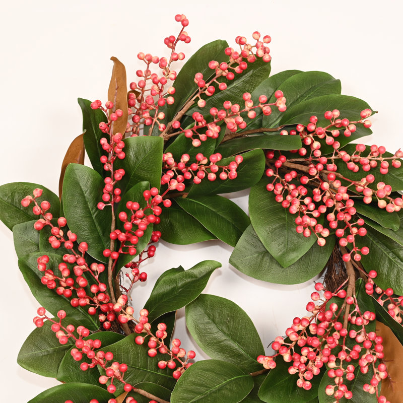 Décoration de Noël 22 po avec couronne de feuilles de magnolia, Rose