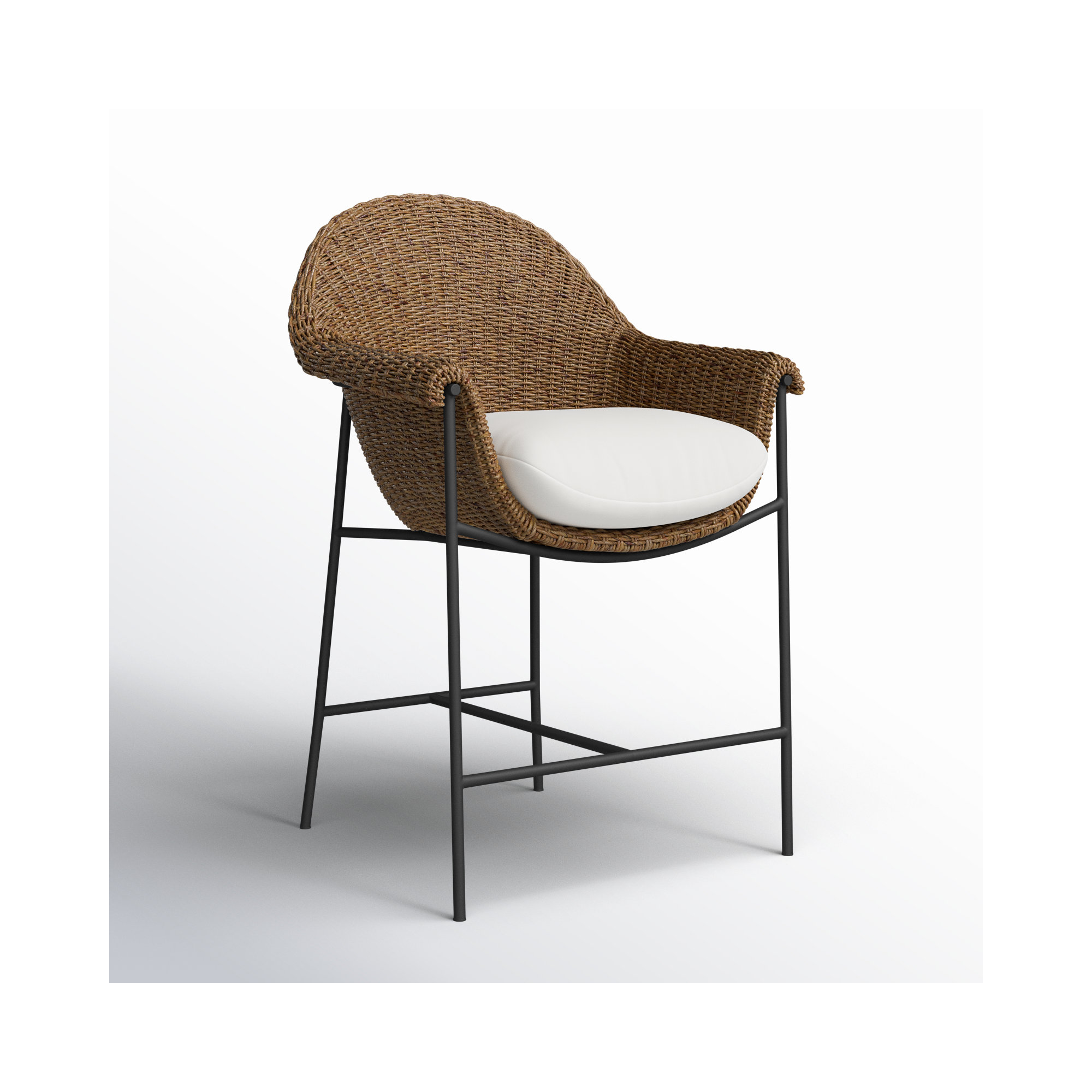 Rivah 26" Patio Bar Stool with Cushion, Cream/Black/Brown