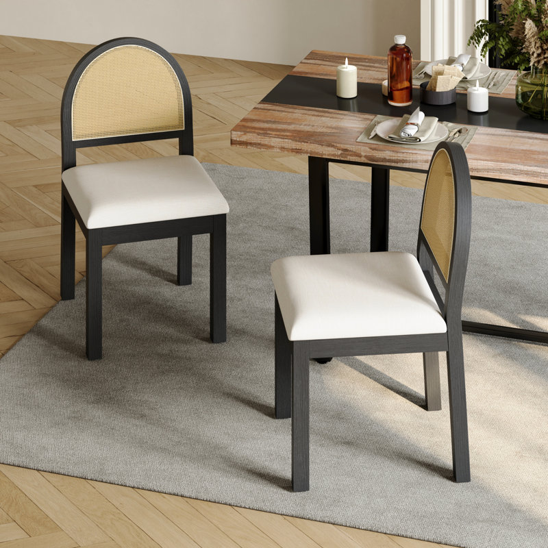 Ensemble de chaises de salle à manger style Mid-Century avec dossier en rotin tissé (ensemble de 2), Noir