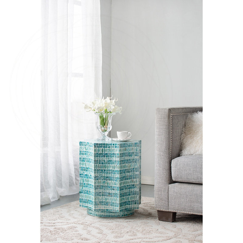 Tabouret Capiz turquoise avec motif étoile
