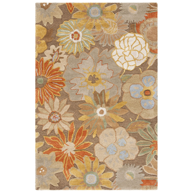 Tapis floral en laine et viscose touffeté à la main Soho, Rectangle 3 pi 6 po x 5 pi 6 po