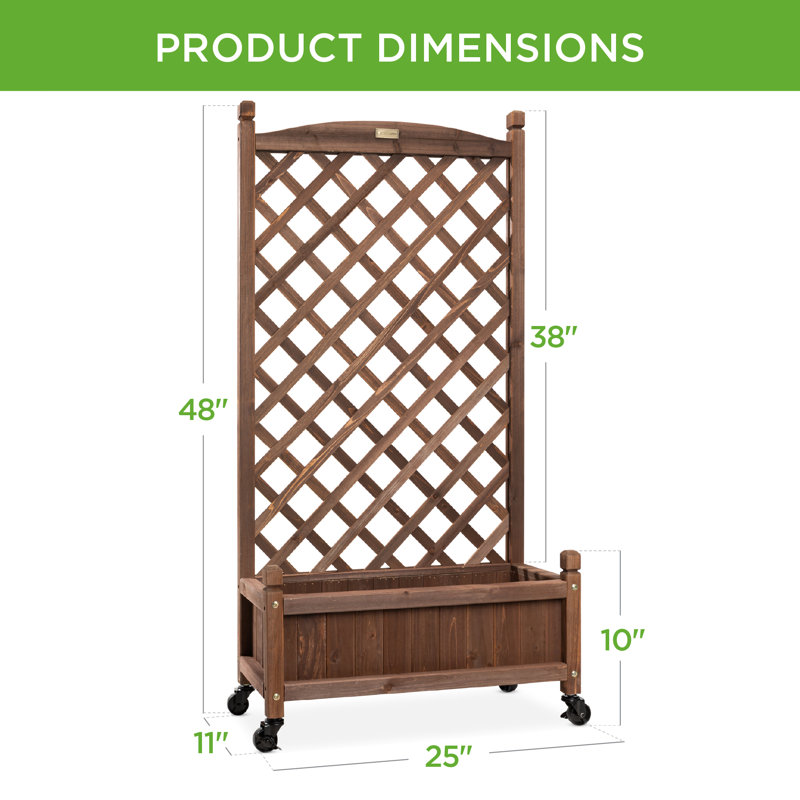 Ranburne 60 in. H Mobile Wood Planter Box & Diamond Lattice Trellis, with Drainage Holes, Optional Wheels