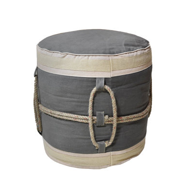 Handmade Eco-friendly Round Shaped Stuffed Canvas Green Beige Pouf 14x14x14 by Breakwater Bay