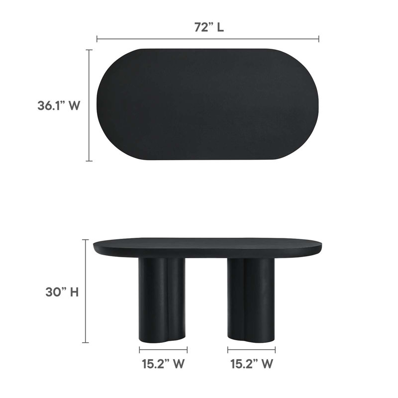 Caspian 72" Black Oval Concrete Dining Table with Double Pedestal Base