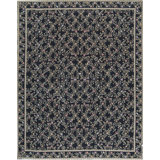 Needlepoint Hand-Knotted Wool Floral Area Rug in Black/Dark Green