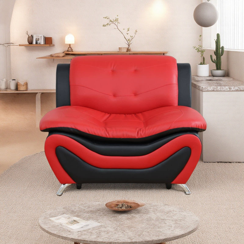 Fauteuil d'appoint 42 po en similicuir respirant, Rouge / Noir