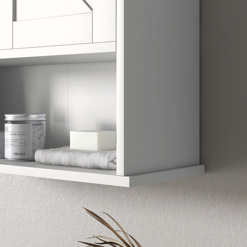 Armoire murale de salle de bain style avec tablette ouverte et espace de rangement réglable, armoire blanche, système