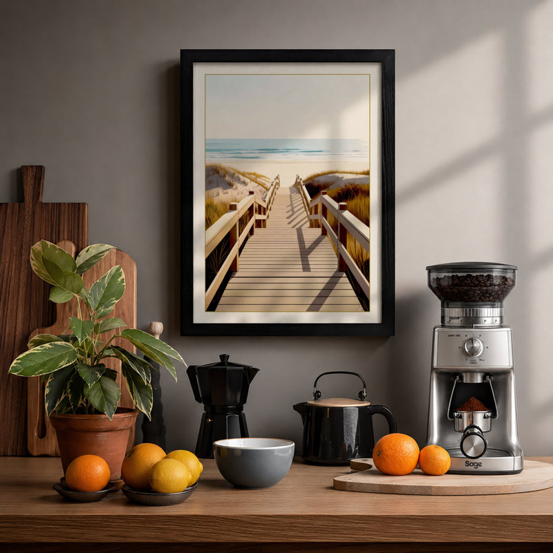 Boardwalk To Shore Coastal - Print, Black, A4 - 29.7 x 21.0 cm