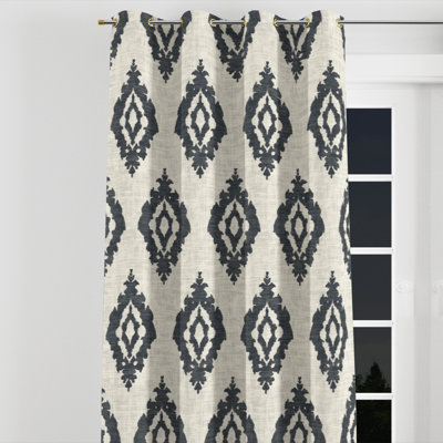 Rideaux obscurcissants Country Farmhouse - Rideau à œillets ikat noir et beige classique
