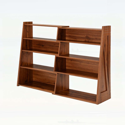 Bibliothèque pliable en noyer avec 3 configurations interchangeables, idéale pour un rangement et une présentation flexibles dans n'importe quelle pièce.