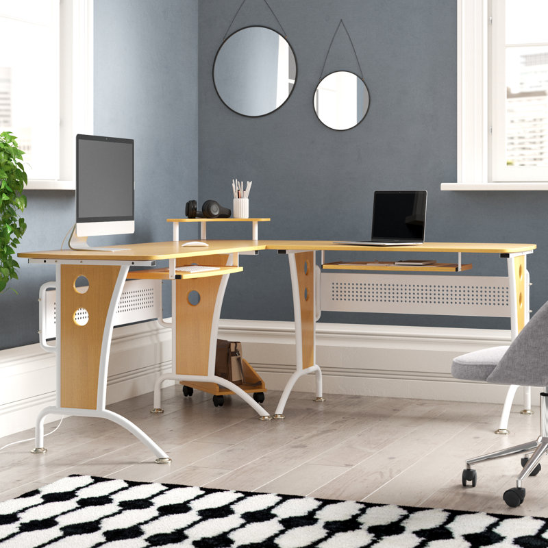 Ouida L-Shaped Metal Base Computer Desk, Graphite Black
