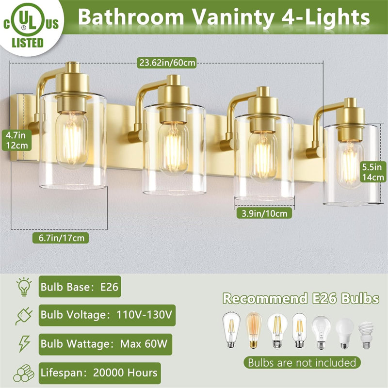 Dimmable Vanity Light, Gold, 4