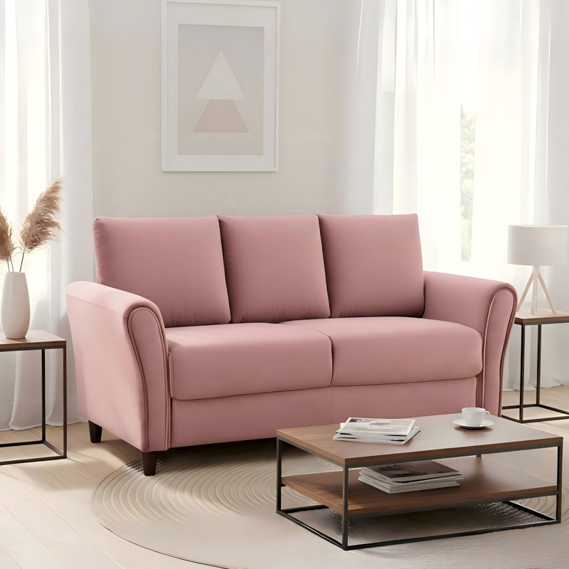 Canapé Mid-Century à accoudoirs courbés avec revêtement moelleux, Polyester rose