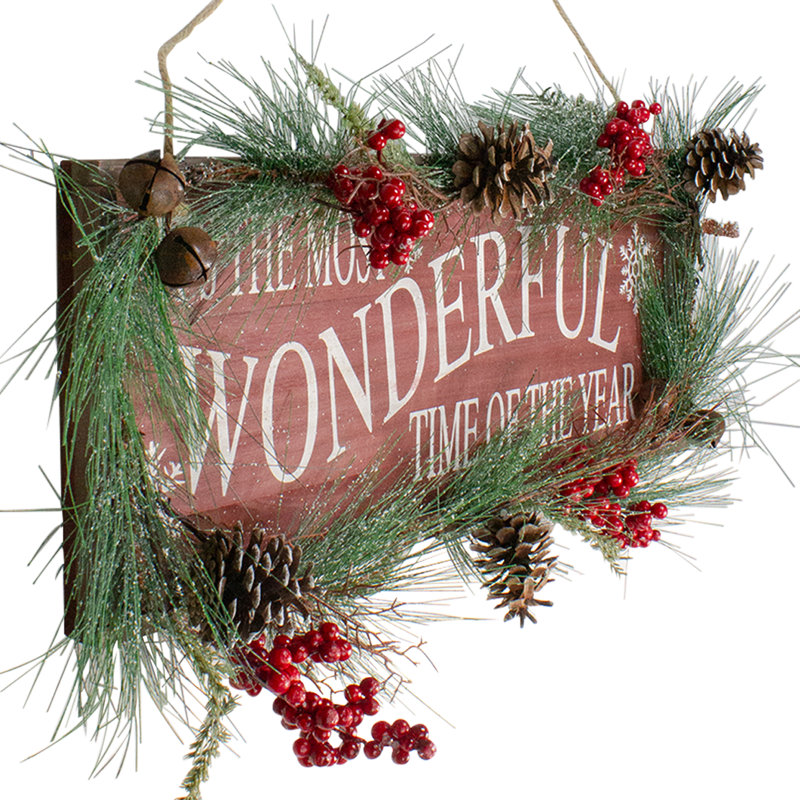 Plaque de Noël à baies de 28 po et pommes de pin givrées