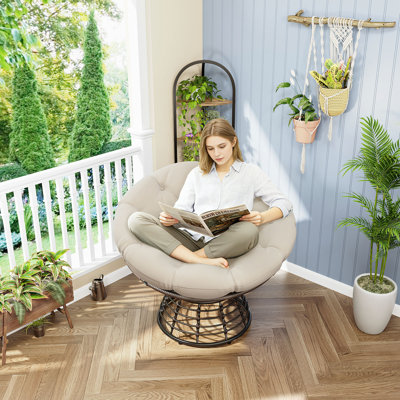 Fauteuil ergonomique confortable en osier Papasan, fauteuil pivotant à 360 ° pour l'intérieur et l'extérieur avec coussin épais et doux, idéal pour le salon, la chambre à coucher, la structure de la salle de lecture avec coussin