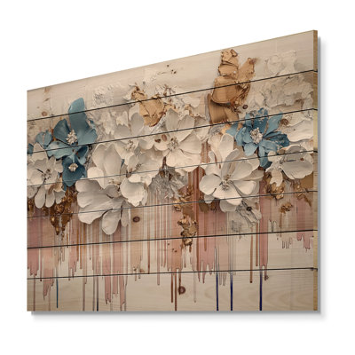 Encre liquide rythmique «I», impression florale sur bois de pin naturel