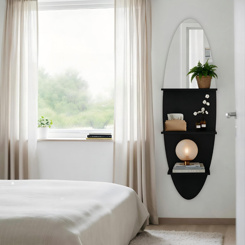 Tablette murale ovale avec miroir, Noir