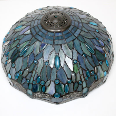 Tiffany Pendant Light Fixture Sea Blue Stained Glass Dragonfly Hanging Lamp Wide 16inch Height 40inch