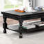 Table basse de style rustique noir antique avec tablette inférieure ouverte
