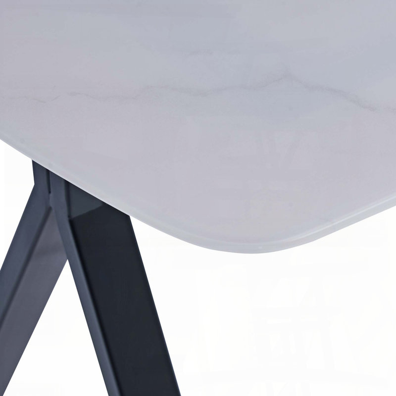 Rectangular Tempered Glass Dining Table with Marble Pattern and Gold Metal Legs