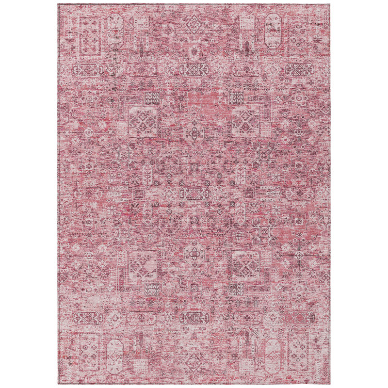 Tapis rosé 9 pi x 12 pi à motif floral rosé et gris anthracite