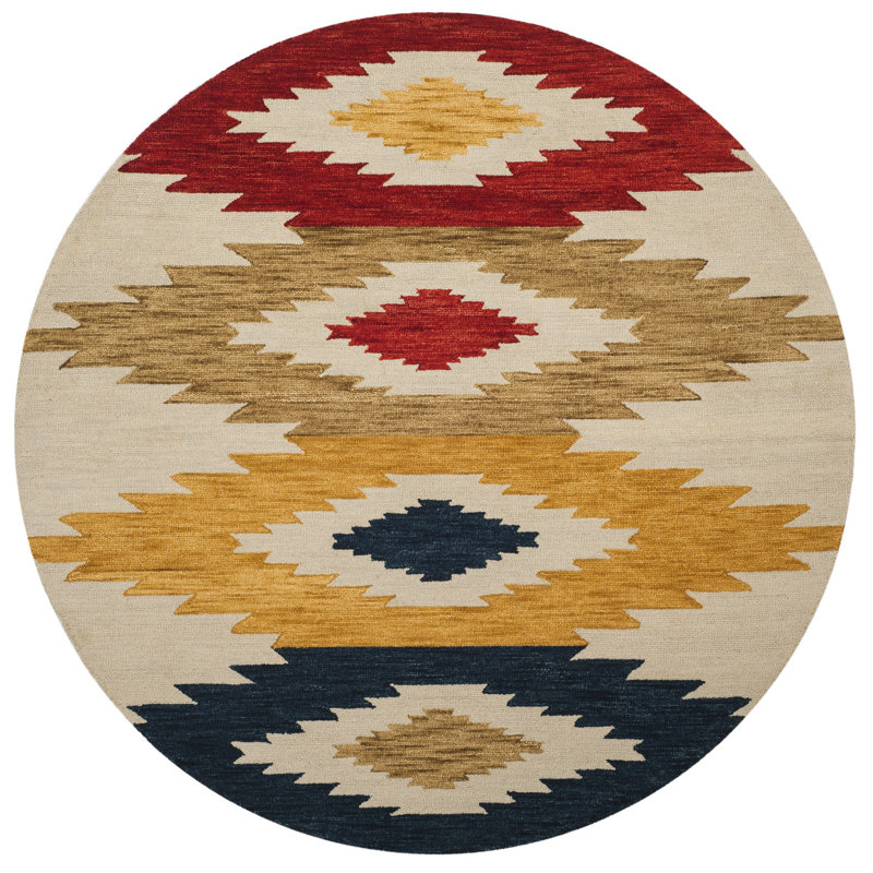 Tapis géométrique en laine touffeté fabriqué à la main Deyoung, Rond 7 pi