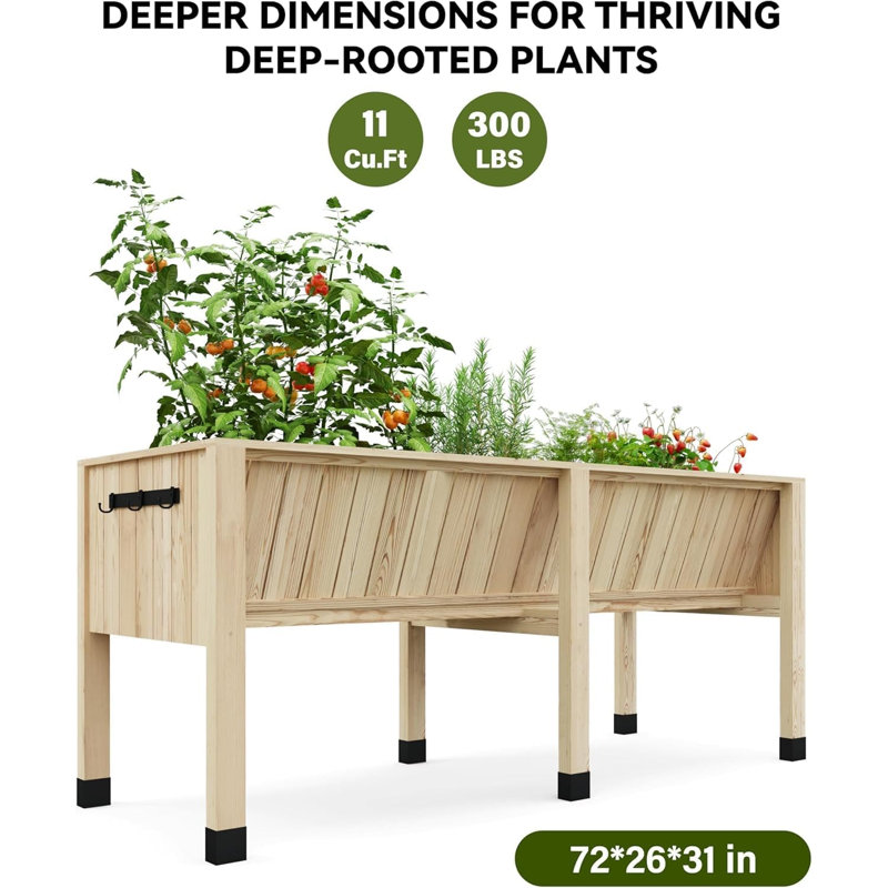 Jardinière surélevée avec pieds 72 x 26 x 31 pouces, Jaune, 30 po H x 40 po L x 26 po P