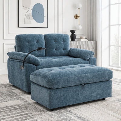 Canapé double inclinable avec port USB, support pour téléphone et repose-pieds avec rangement