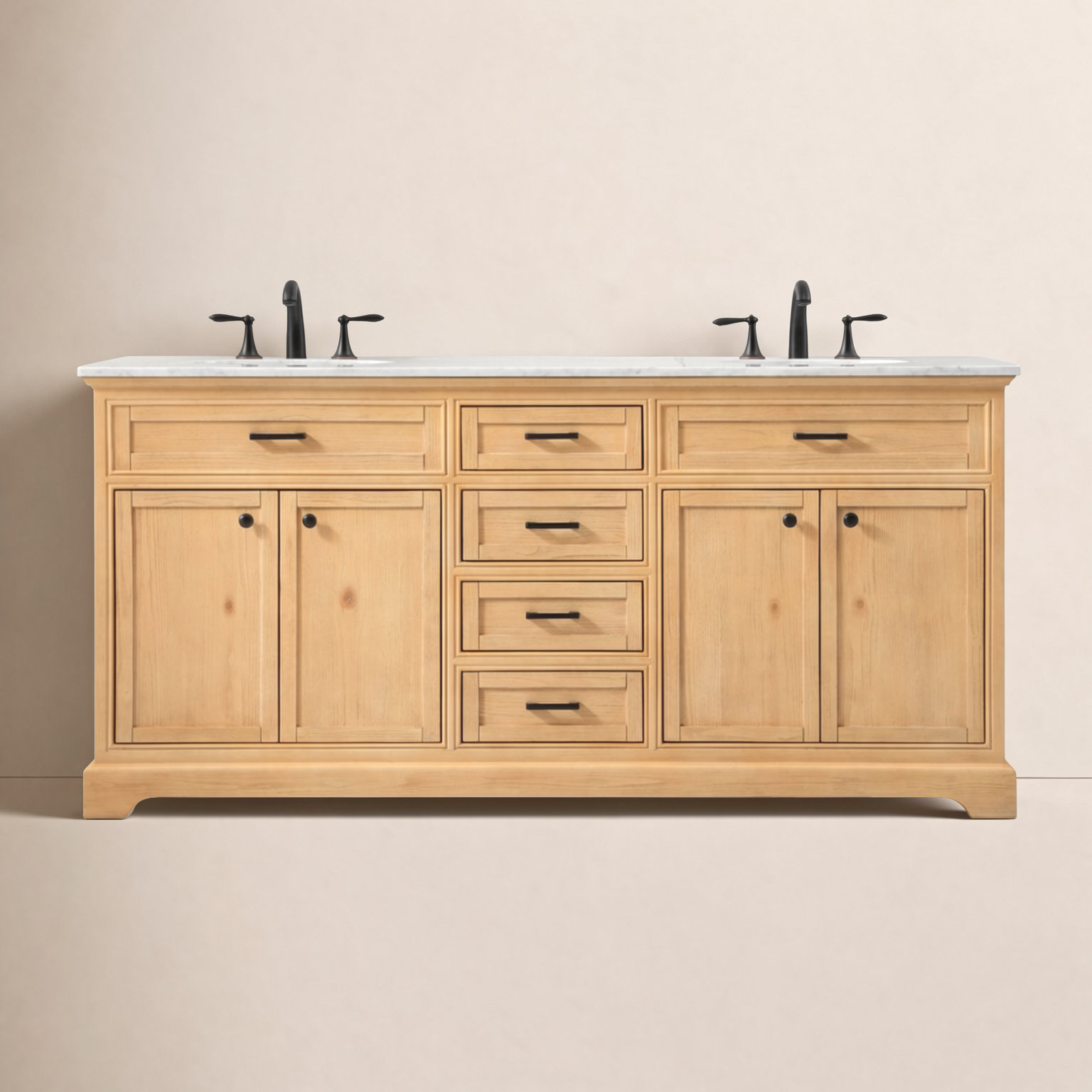 Hermes 72'' Double Bathroom Vanity, Natural, Carrara White