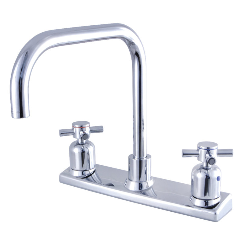 Robinet de cuisine central à deux poignées à 2 trous 8 po Kingston Brass, Chrome poli