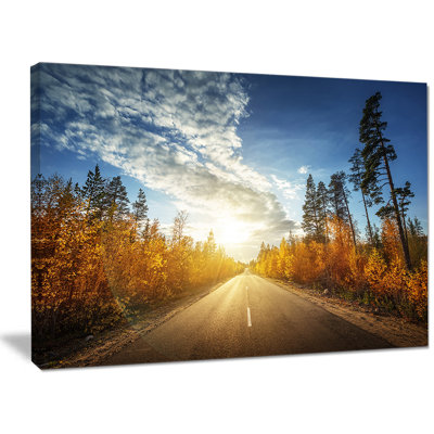 'Road in Fall Forest Panorama' Photographic Print on Wrapped Canvas