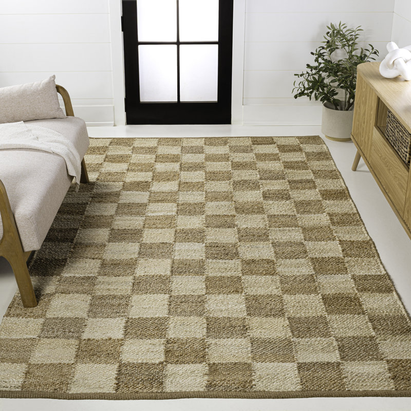 Nigel Modern Farmhouse Woven Jute Checkerboard Natural/Bleach Rug, Rectangle 8' x 10'