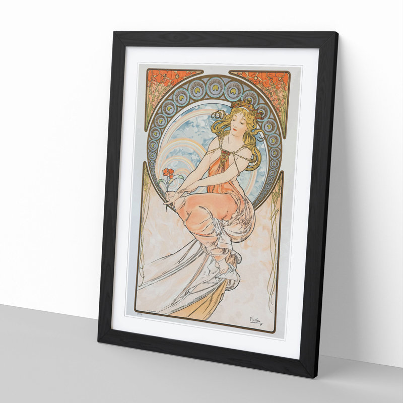 Flower in Hand by Alphonse Mucha - Picture Frame Painting, 65cm H x 48cm W x 2cm D, Black Framed