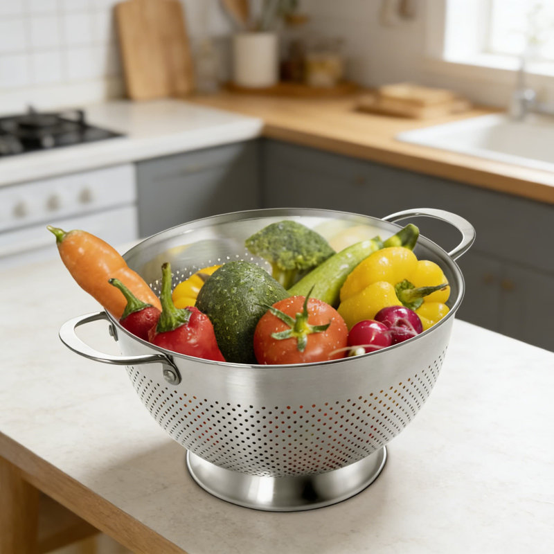 Passoire et crépine en acier inoxydable pour la cuisine, égouttoir à pâtes, riz et légumes robustes de 5 pintes avec poignées surdimensionnées, résistant à la rouille, lavable au lave-vaisselle et emboîtable