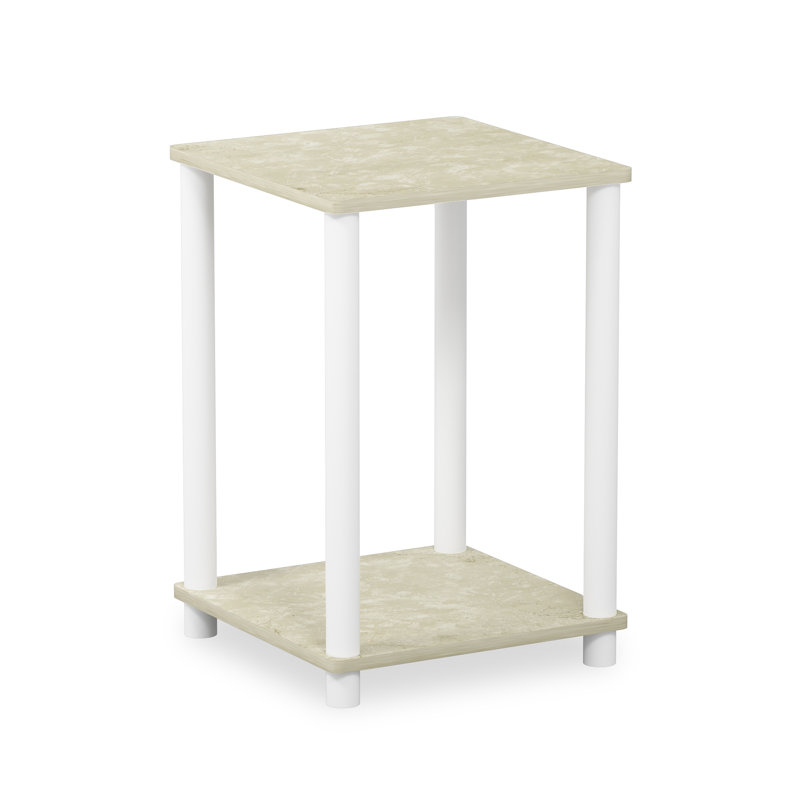 Table de bout avec rangement, Marbre de couleur crème, Blanc