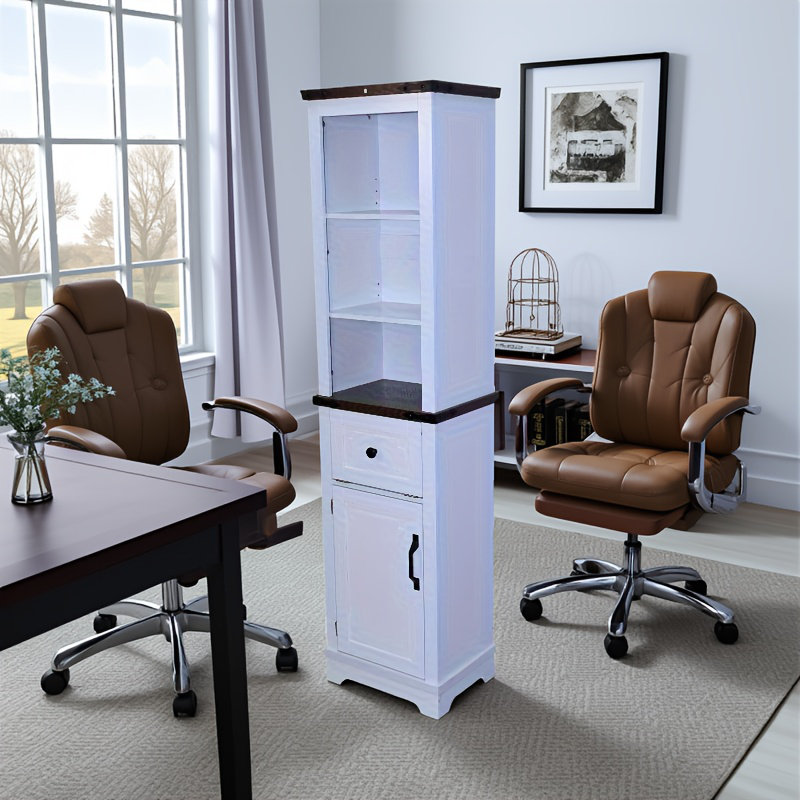 Armoire étroite, armoire de rangement de salle de bain, armoire de rangement de style campagnard avec tablettes réglables et tiroir de rangement