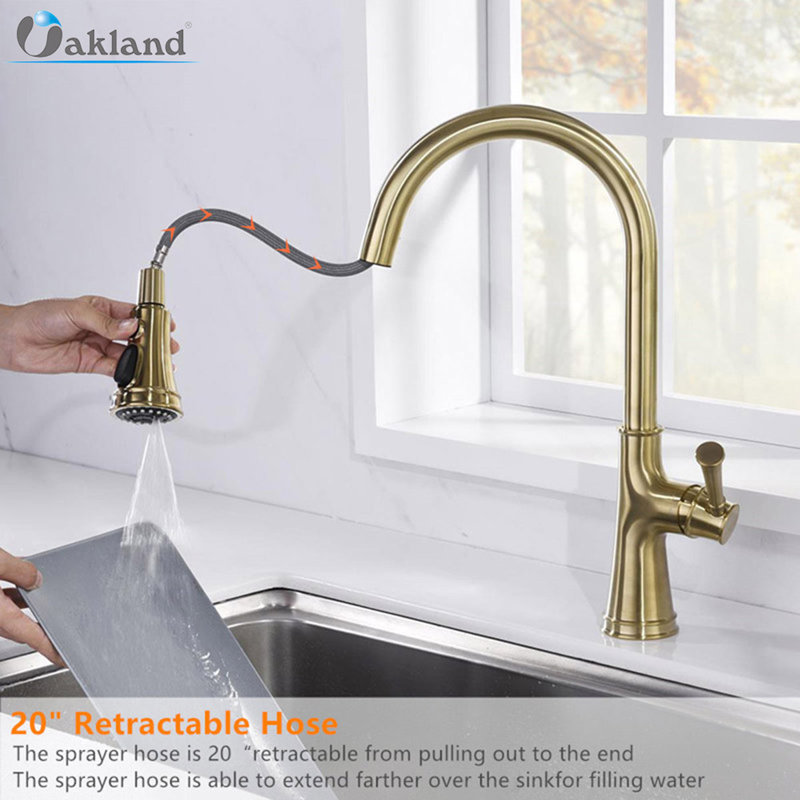 Pull Down Kitchen Faucet, Satin Gold