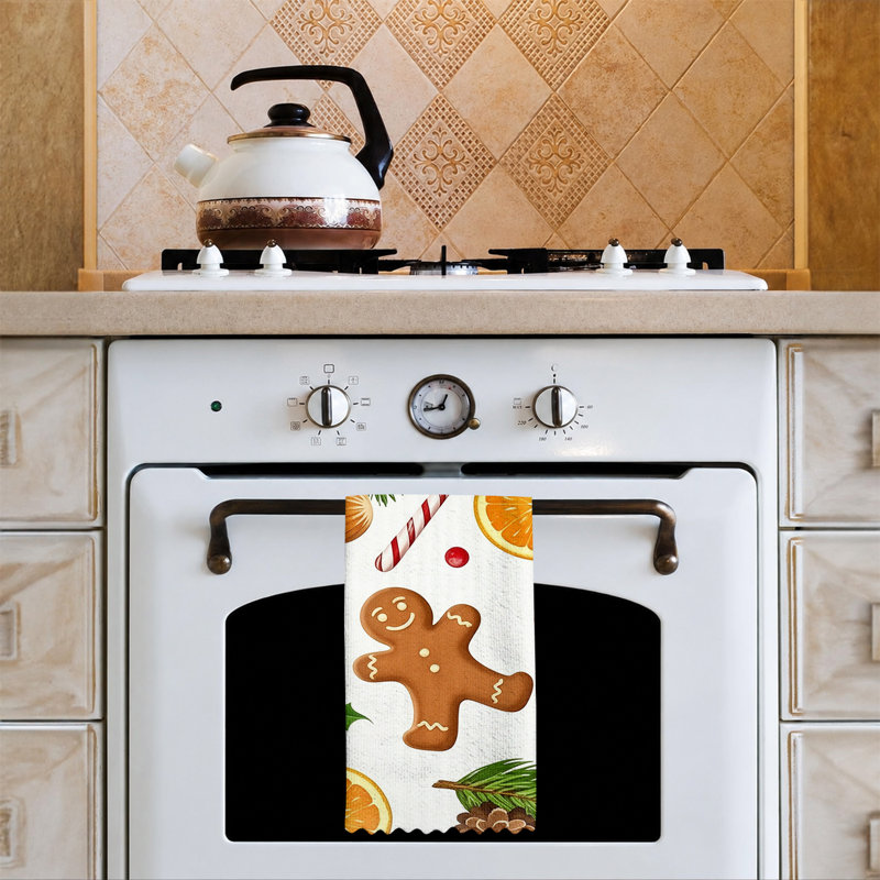  Essuie-tout de Noël en microfibre, linges à vaisselle réutilisables absorbants, décoratifs résistants à la décoloration, 16 po x 24 po, motif arbre de pain d'épices brun