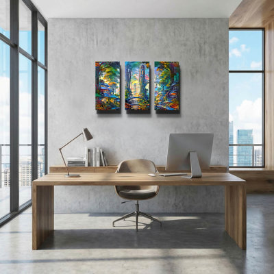 « Maisons de campagne Casas de Campo » par Pedro Gavidia, décoration murale triptyque, 36" x 24"