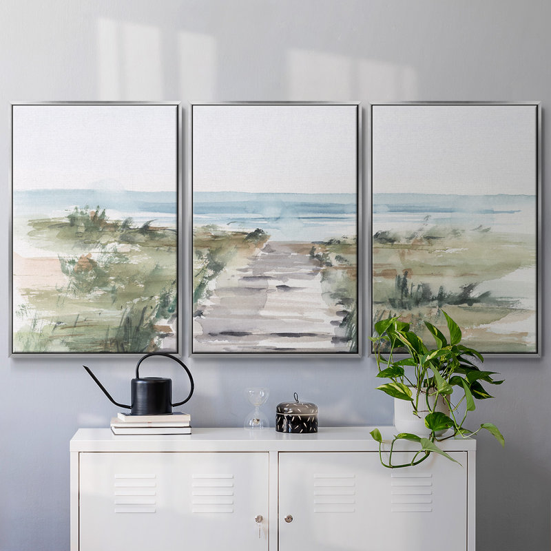 «Ocean Access I», reproduction sur toile 3 pièces, H 36 po x l 75 po x P 2 po, Argent