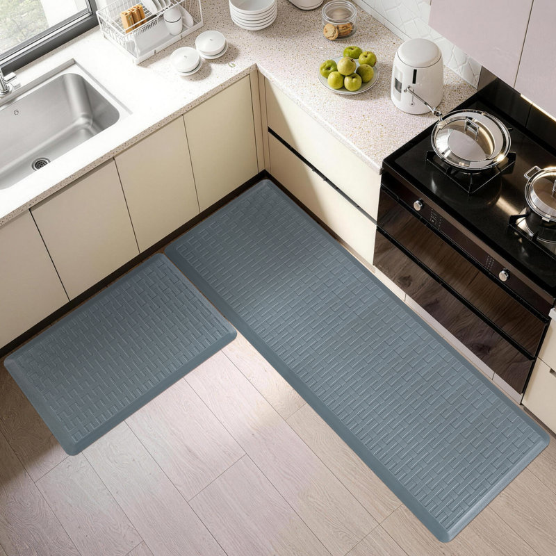  Anti-Fatigue Non-Slip Waterproof  Kitchen Mat, Gray, Rectangle 1'5" x 2'4" + 1'5" x 5'